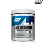 Envase de L-Glutamine by GAT Sport, suplemento de L-glutamina para recuperación muscular, función inmunológica y salud intestinal