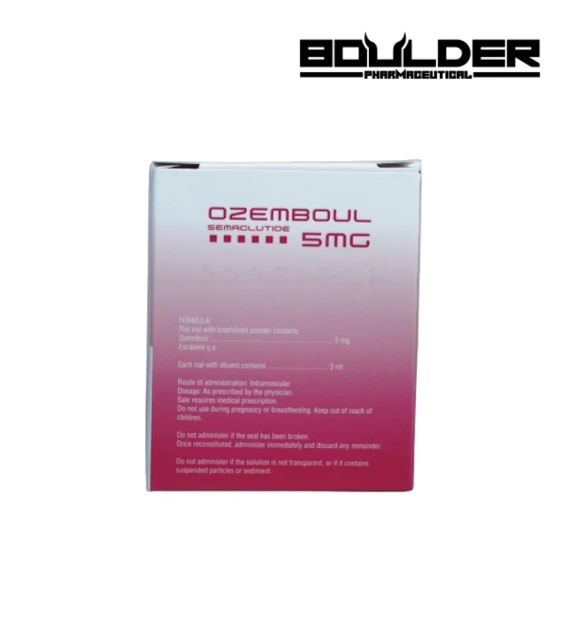 Parte posterior de la caja de Ozemboul Semaglutide 5 mg de Boulder Pharmaceutical