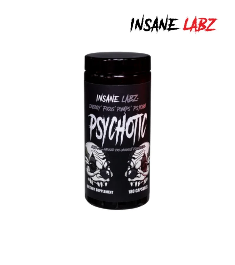 Insane Labz Psychotic Black 180 cápsulas suplemento para energía y enfoque.